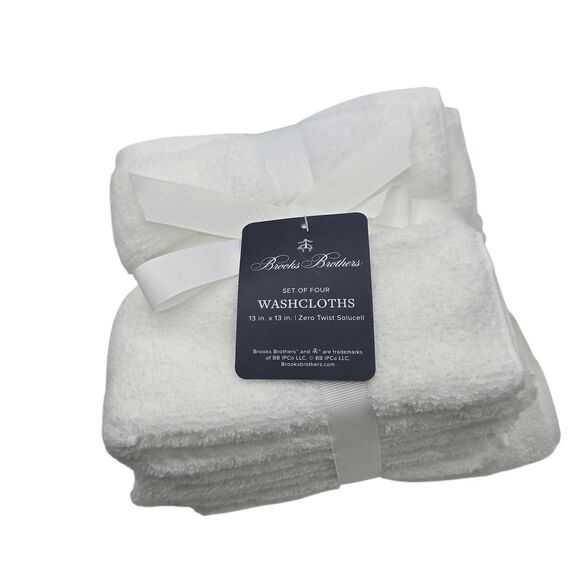 Brooks Brothers 8pc White Zero Twist Cotton Towel Set 2 Bath 2 Hand 4 Washcloths - Picture 9 of 15